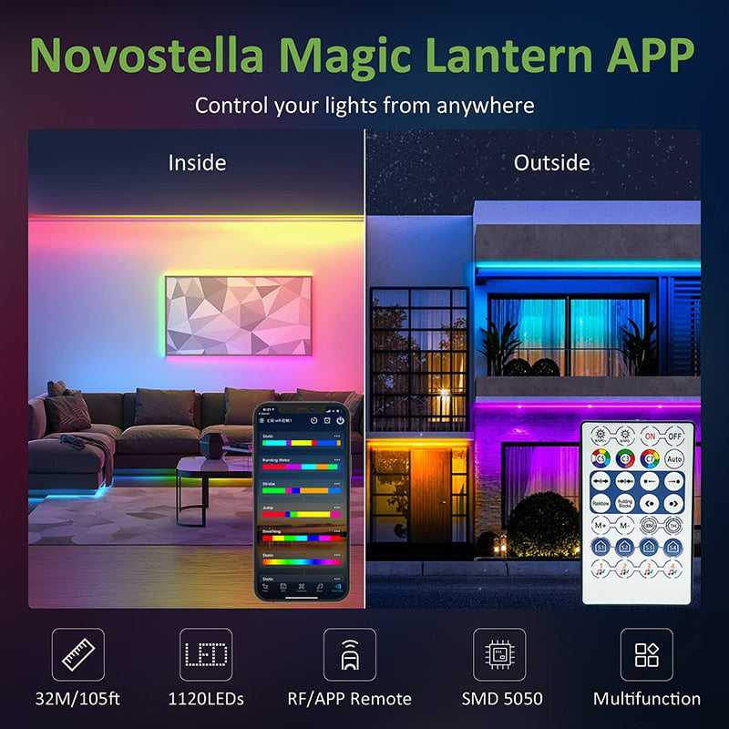 RGB-LED-lyslist med fjernkontroll og appstyring | ribuella