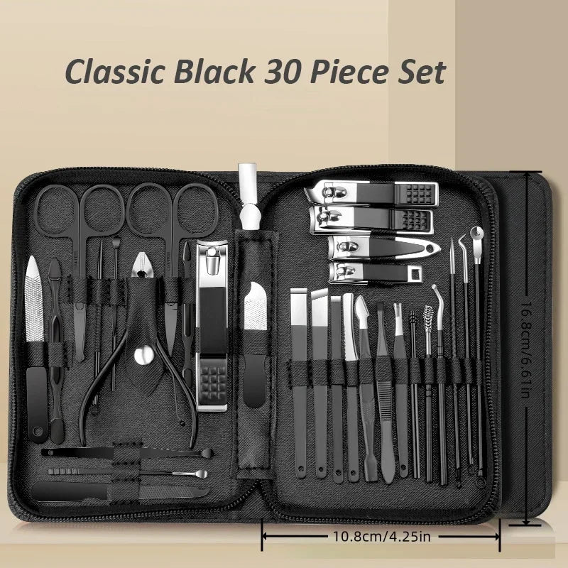 Stainless Steel 30-Piece Nail Care Kit with Portable Case | ribuella