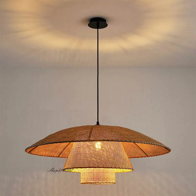 Suspension en rotin Kalena avec abat-jour marron, design vintage