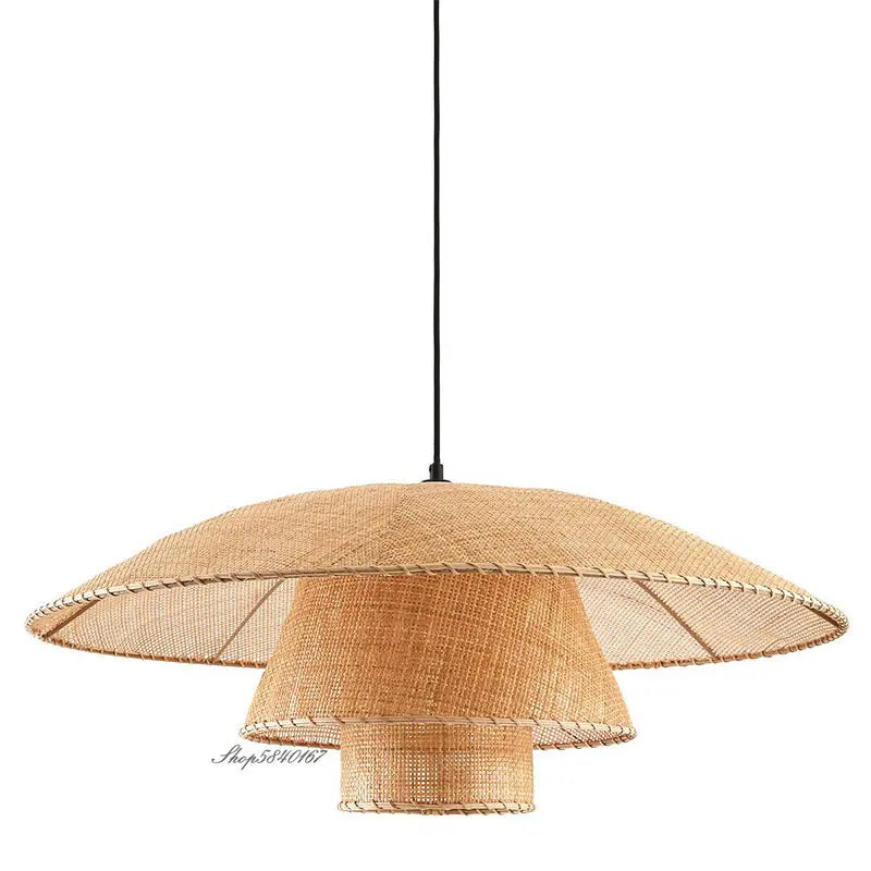 Suspension en rotin Kalena avec abat-jour marron, design vintage