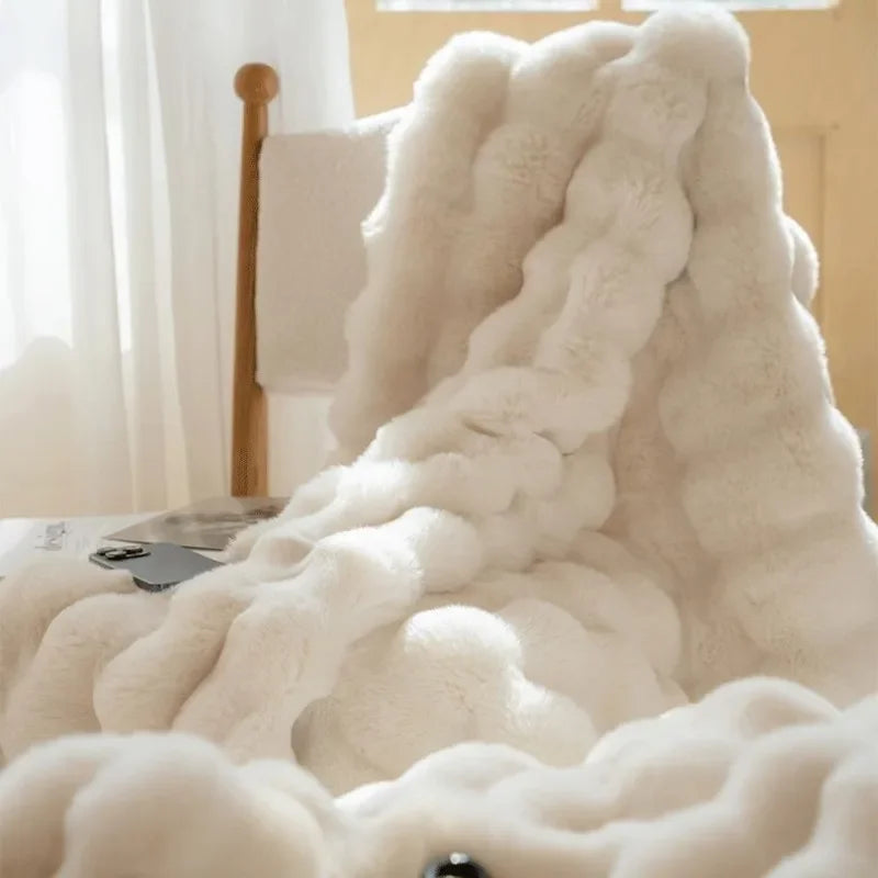 Dual Sided Textured Throw Blanket Soft Plush Cloud Pattern Finish
