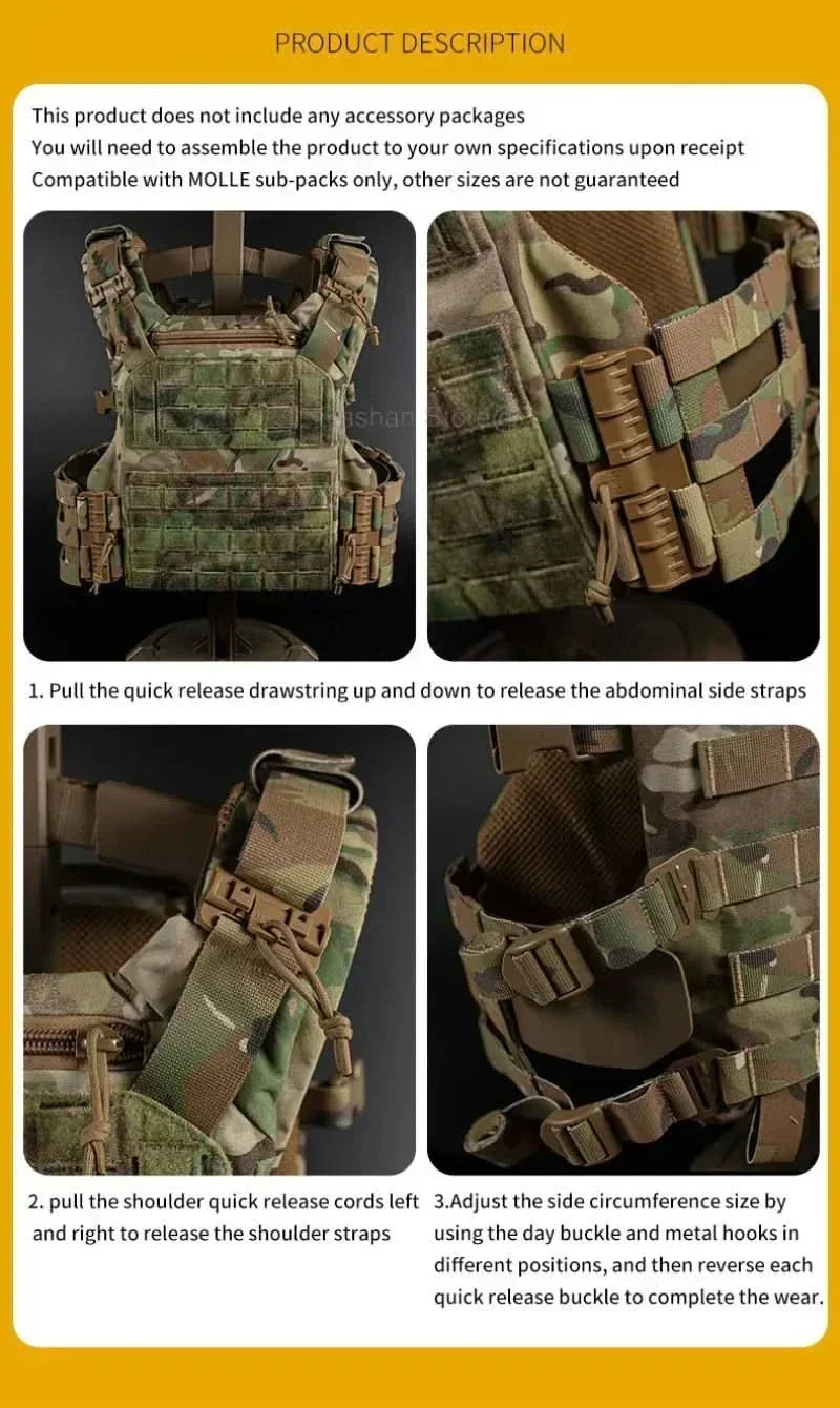 Vestă modulară Vanguard Armor Carrier — sistem de eliberare rapidă, MOLLE decupat cu laser