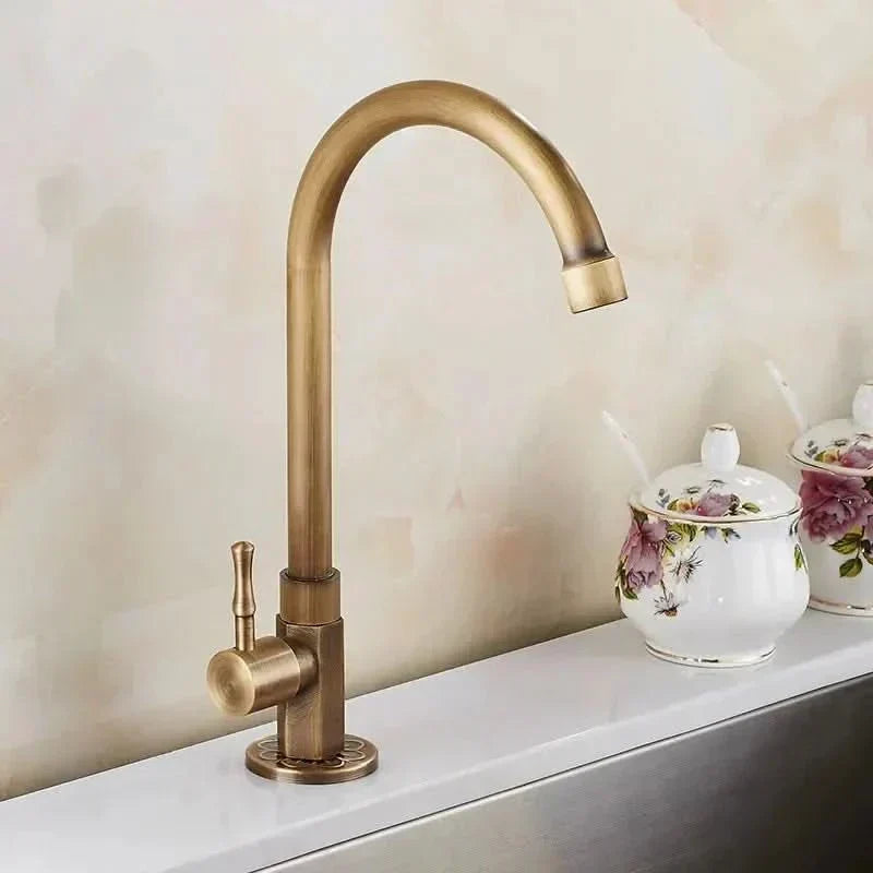 Aurelia Classic Swan Neck Kitchen Faucet In Antique Brass