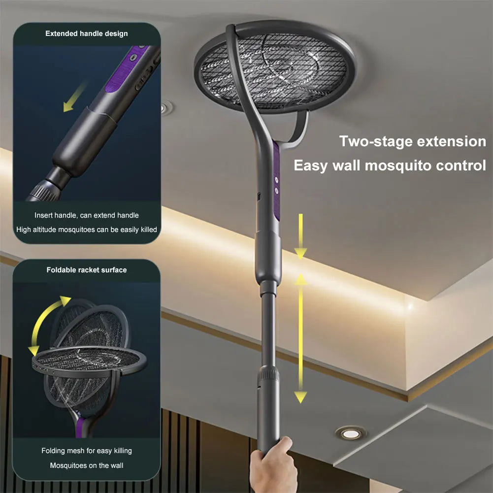 Scacciamosche elettrico estensibile con testa rotante e luce da campeggio compatta