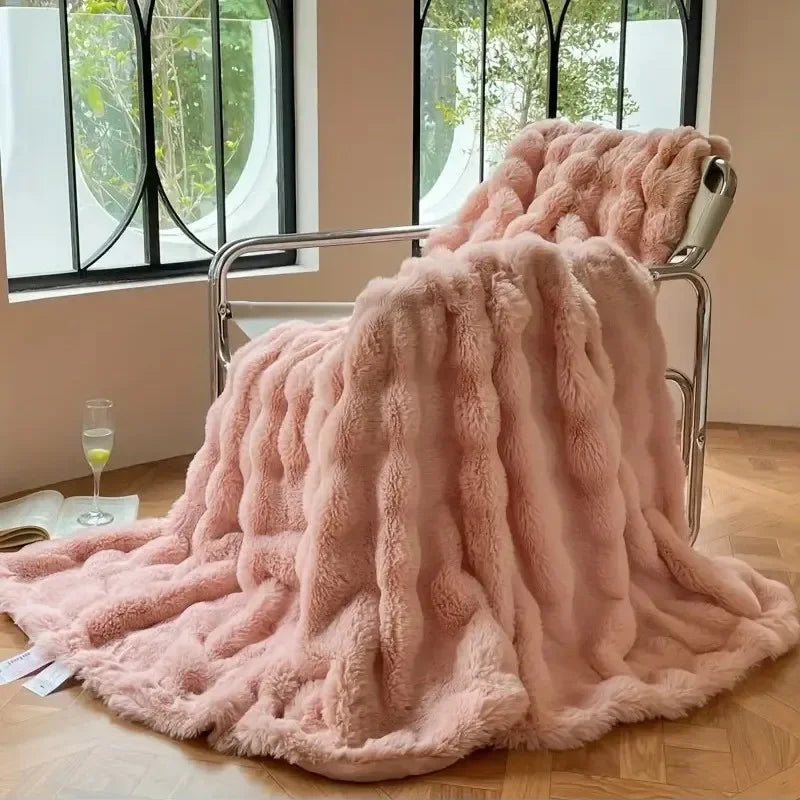 Dual Sided Textured Throw Blanket Soft Plush Cloud Pattern Finish