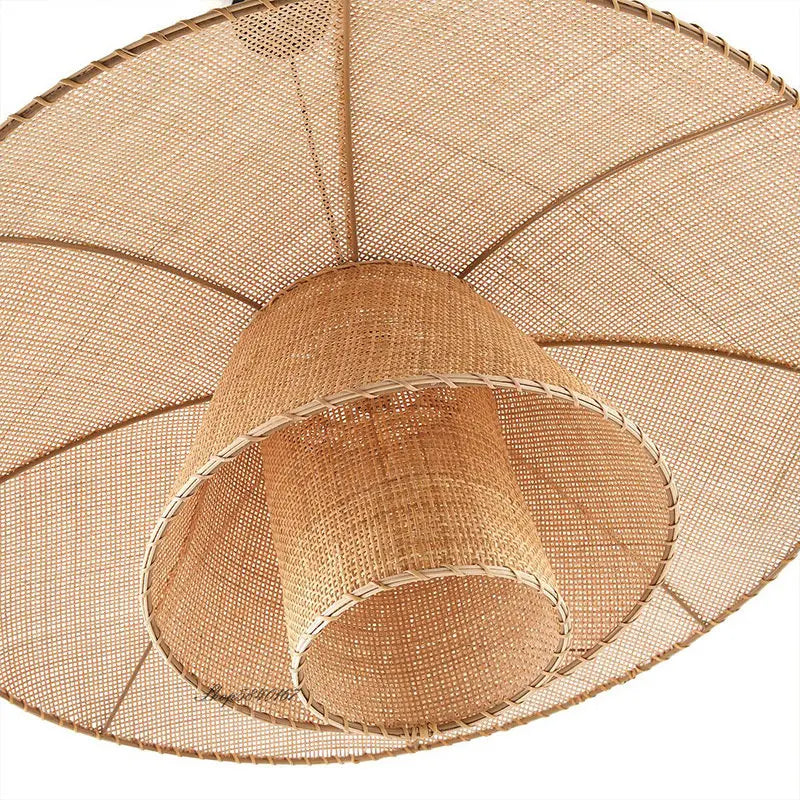 Suspension en rotin Kalena avec abat-jour marron, design vintage