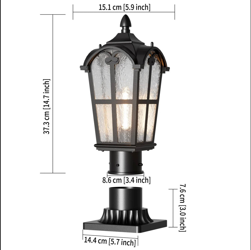 Modern Outdoor Post Light with Pier Mount Base Iron Metal Clear Glass Shade Dimmable | ribuella