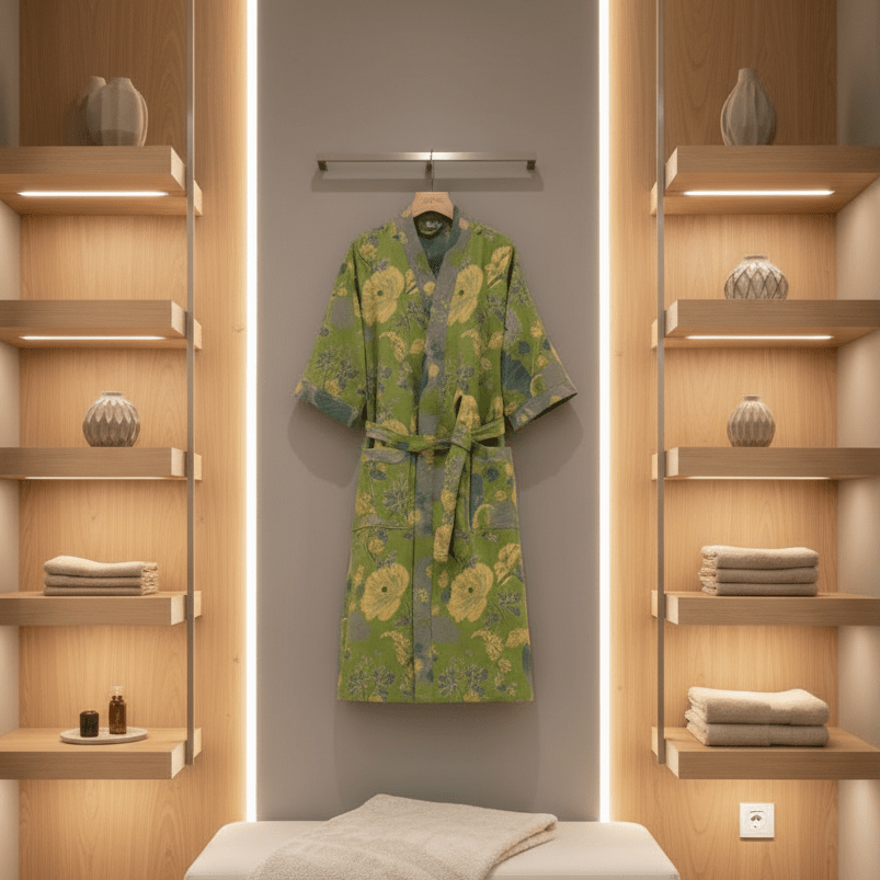 KomiLeaf Organic Cotton Reversible Kimono Bathrobe, Wide Sleeves