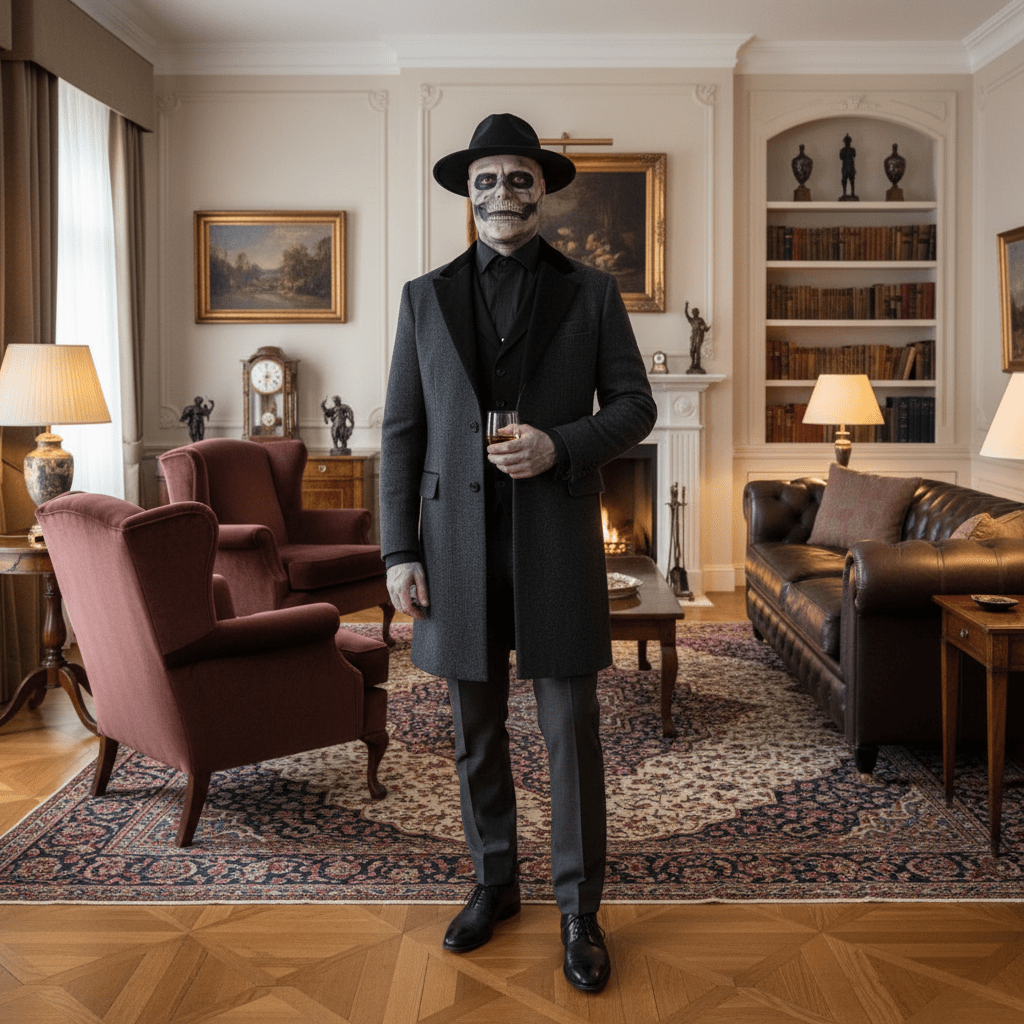 GraveShade realistisk skjelettmaske med hatt — helansiktsprotese