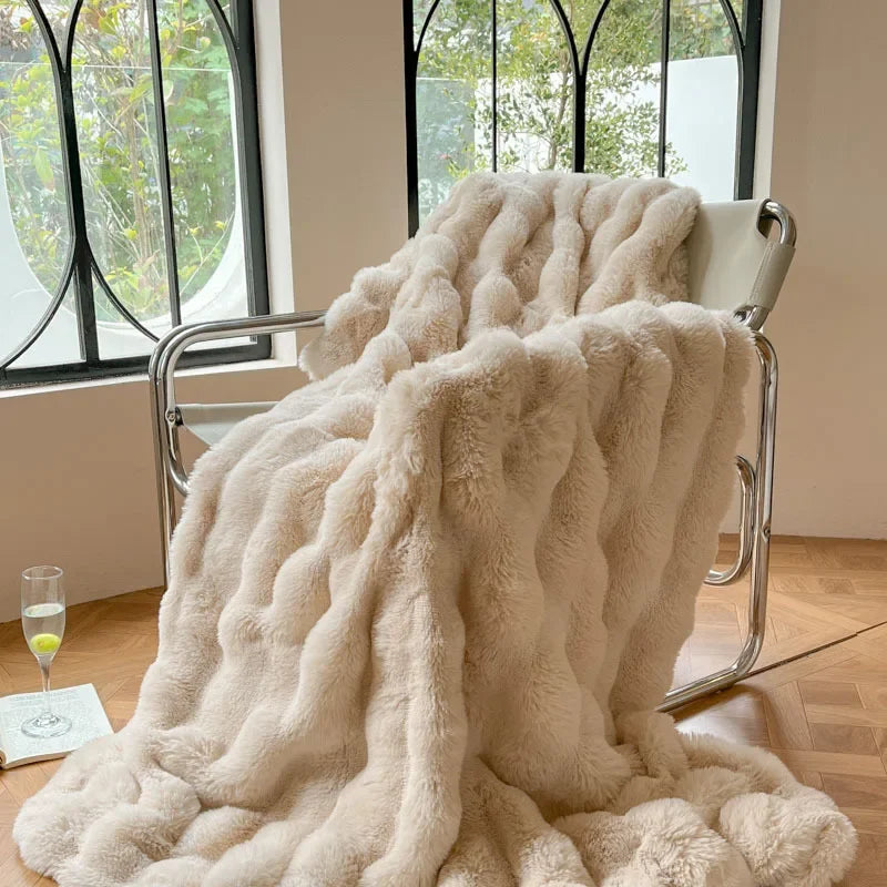 Dual Sided Textured Throw Blanket Soft Plush Cloud Pattern Finish