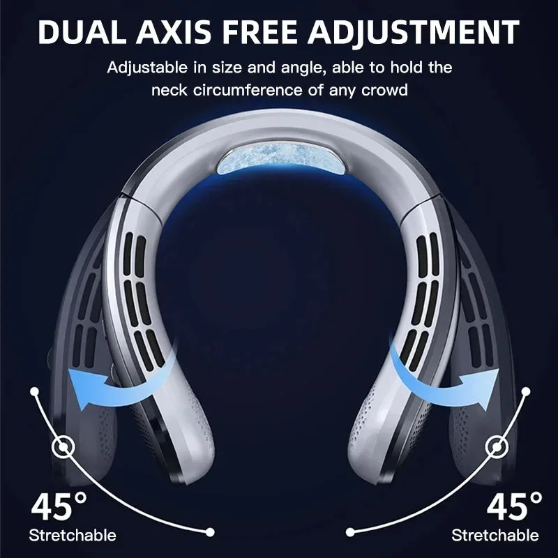 Rechargeable USB Neck Fan 8000mAh LED Display Hands-Free Design