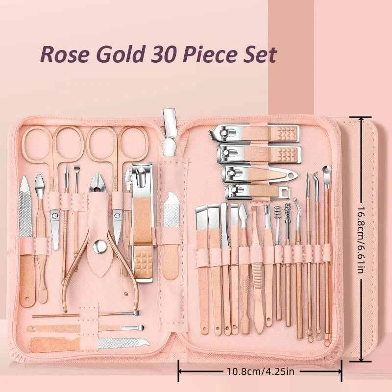 Stainless Steel 30-Piece Nail Care Kit with Portable Case | ribuella