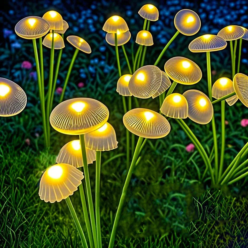 Juego de 2 luces solares de champiñón: 6 cabezales ajustables, RGB o blanco cálido | ribuella