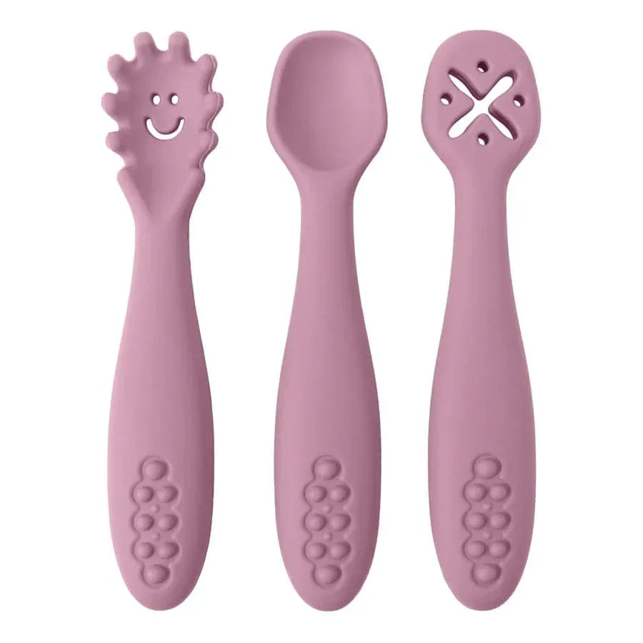 Set di posate in silicone per bambini piccoli - 3 pezzi: forchetta e cucchiaio morbidi per mangiare da soli | ribuella
