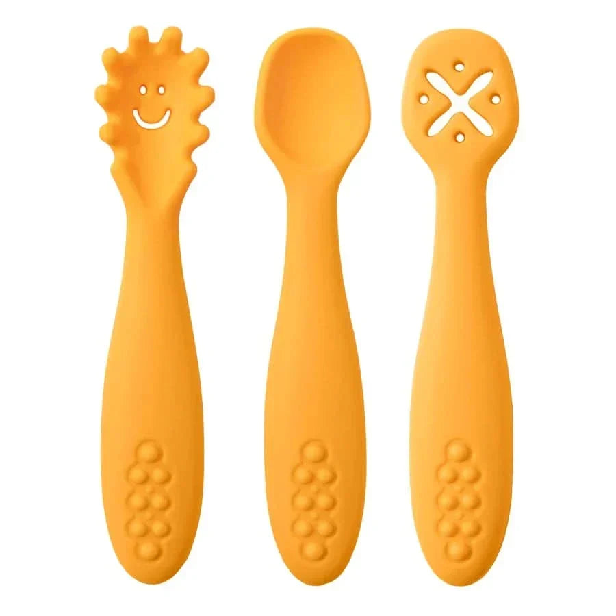Set di posate in silicone per bambini piccoli - 3 pezzi: forchetta e cucchiaio morbidi per mangiare da soli | ribuella