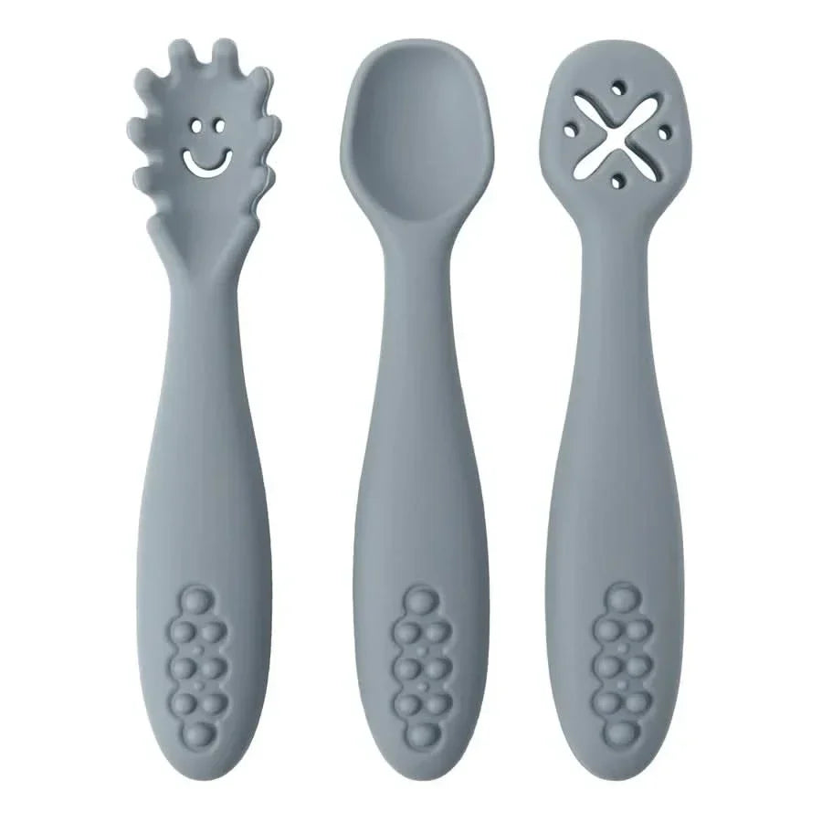 Set di posate in silicone per bambini piccoli - 3 pezzi: forchetta e cucchiaio morbidi per mangiare da soli | ribuella