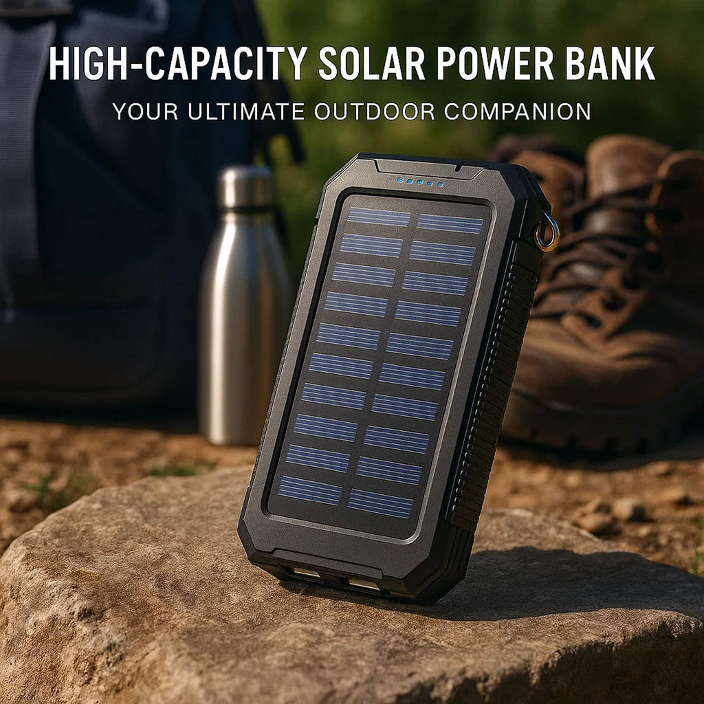 Power bank solare da 20000mAh ad alta capacità, caricabatterie portatile con doppia porta USB