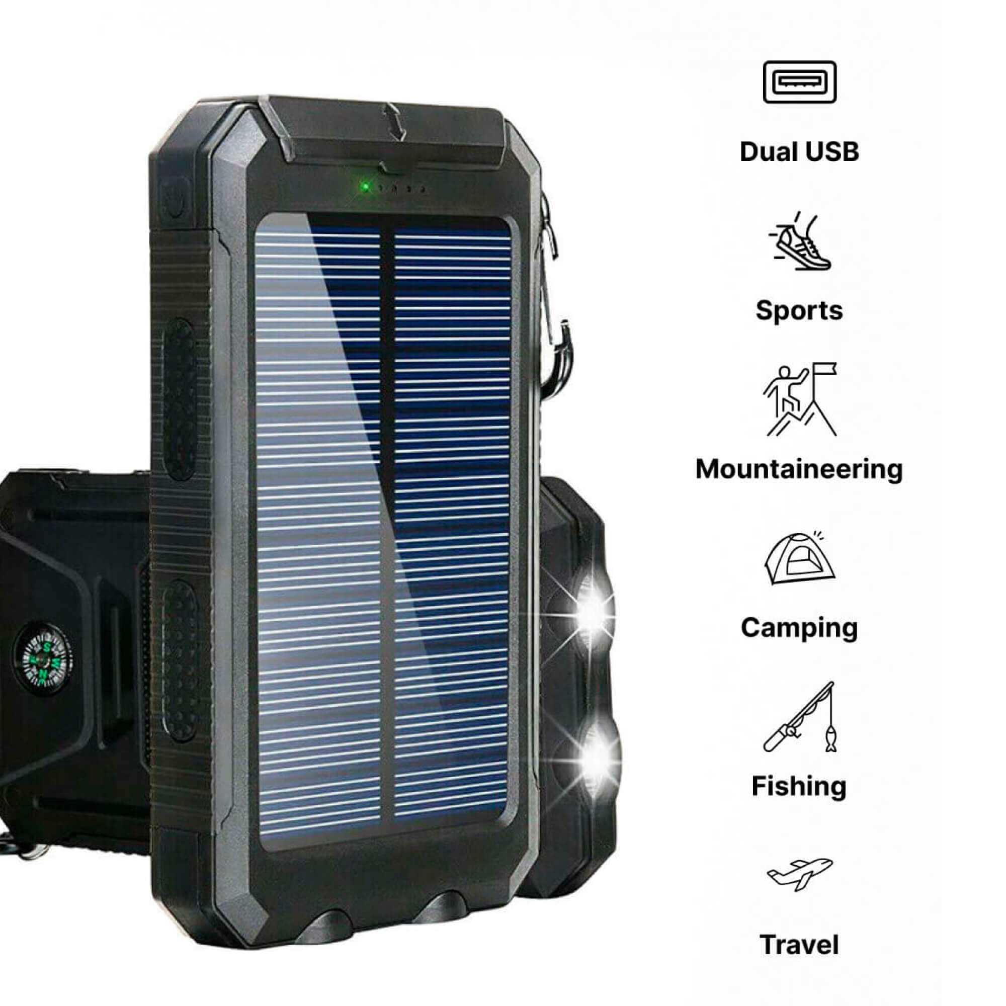 Power bank solare da 20000mAh ad alta capacità, caricabatterie portatile con doppia porta USB