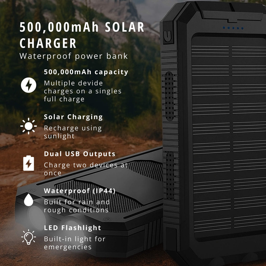 Power bank solare da 20000mAh ad alta capacità, caricabatterie portatile con doppia porta USB