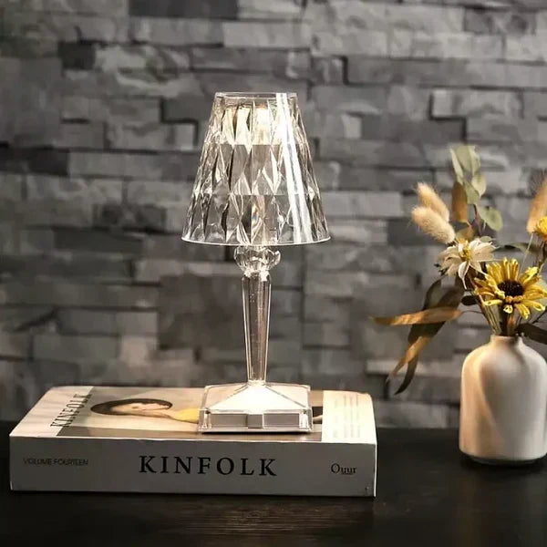 Lámpara decorativa de cristal regulable - Control táctil y diseño compacto recargable