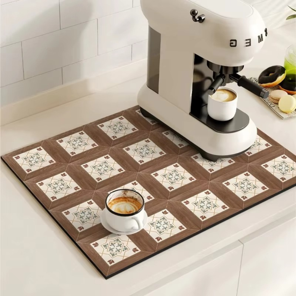 Tappetino da caffè retrò super assorbente con piastrelle, ad asciugatura rapida e raccogli-gocce