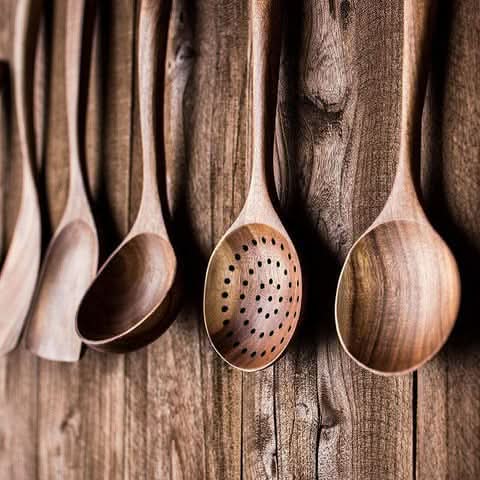 Teak Wood Kitchen Utensil Set for Natural Cooking – Spatula & Serving Spoons | ribuella