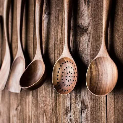Teak Wood Kitchen Utensil Set for Natural Cooking – Spatula & Serving Spoons | ribuella