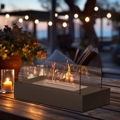 Tabletop Fireplace with Bio-Ethanol - Real Flame, Smoke-Free - Glass Windshield | ribuella