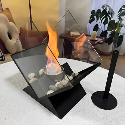 Tabletop Fireplace with Bioethanol – Real Flame and Stone Accent | ribuella