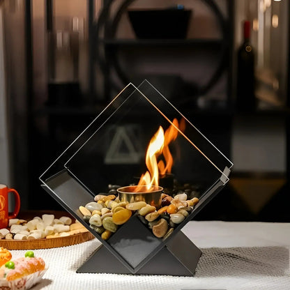 Tabletop Fireplace with Bioethanol – Real Flame and Stone Accent | ribuella