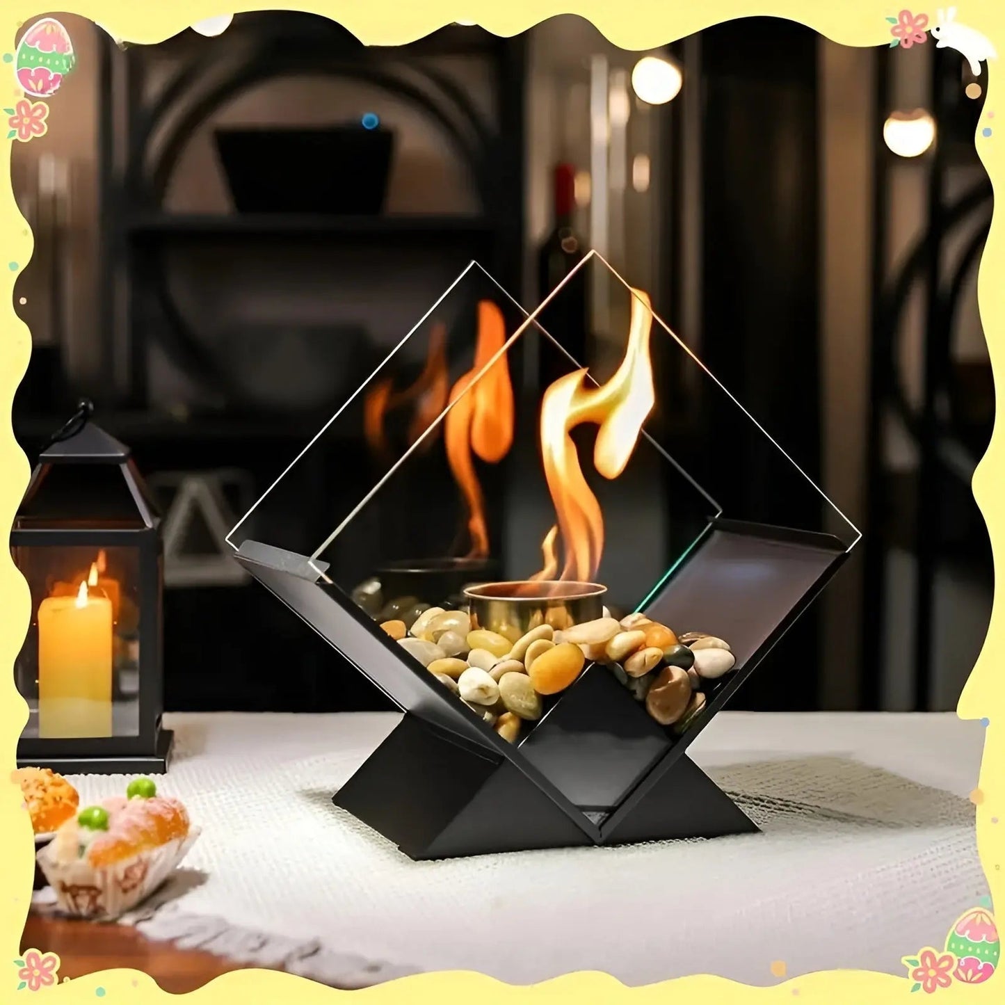 Tabletop Fireplace with Bioethanol – Real Flame and Stone Accent | ribuella