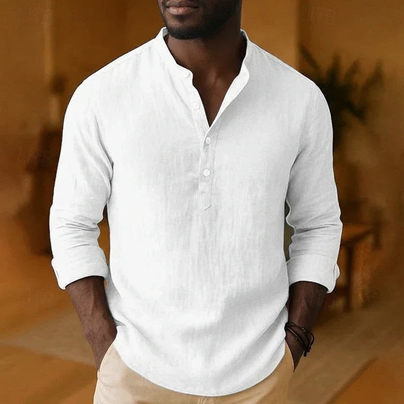 Tramel Men's Relaxed Fit Long Sleeve Casual Shirt With Band Collar