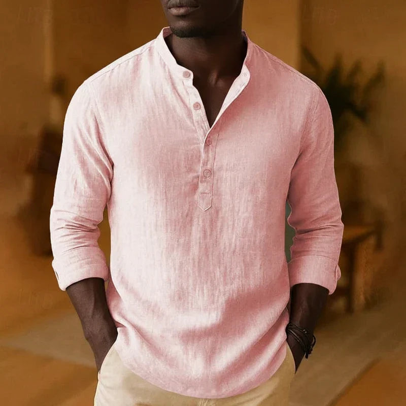 Tramel Men's Relaxed Fit Long Sleeve Casual Shirt With Band Collar