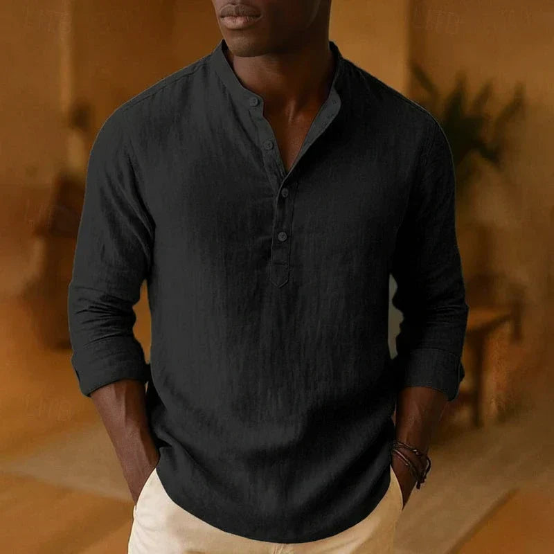 Tramel Men's Relaxed Fit Long Sleeve Casual Shirt With Band Collar