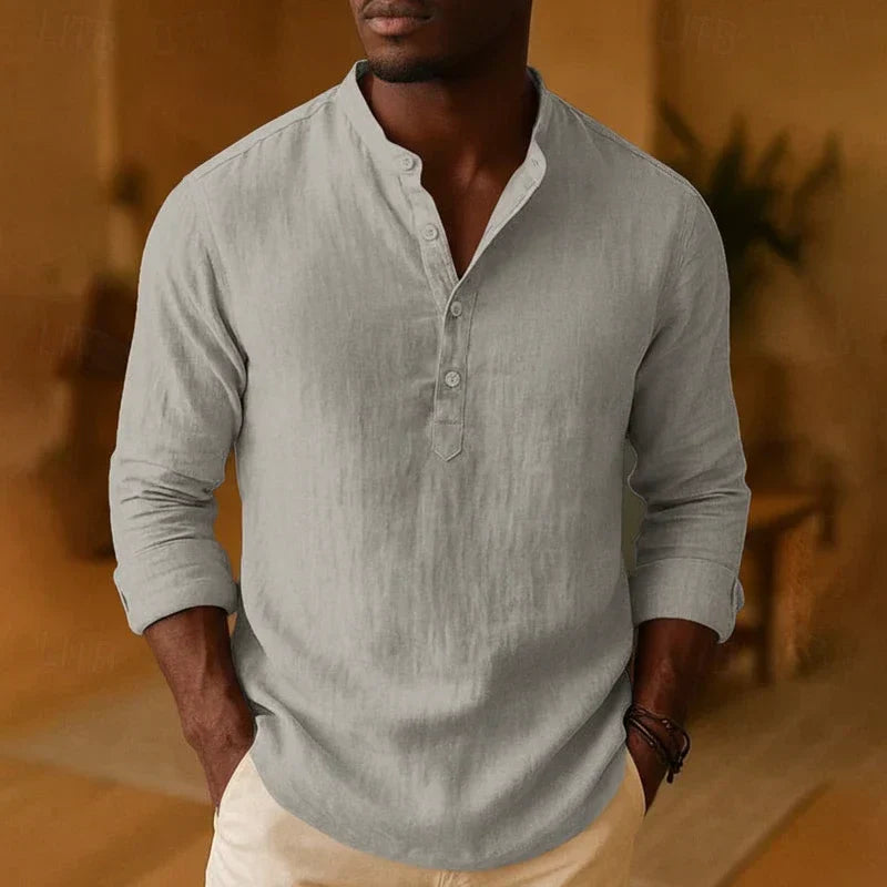 Tramel Men's Relaxed Fit Long Sleeve Casual Shirt With Band Collar