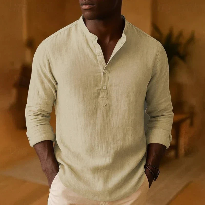 Tramel Men's Relaxed Fit Long Sleeve Casual Shirt With Band Collar