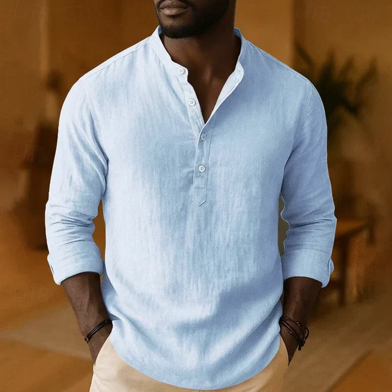 Tramel Men's Relaxed Fit Long Sleeve Casual Shirt With Band Collar