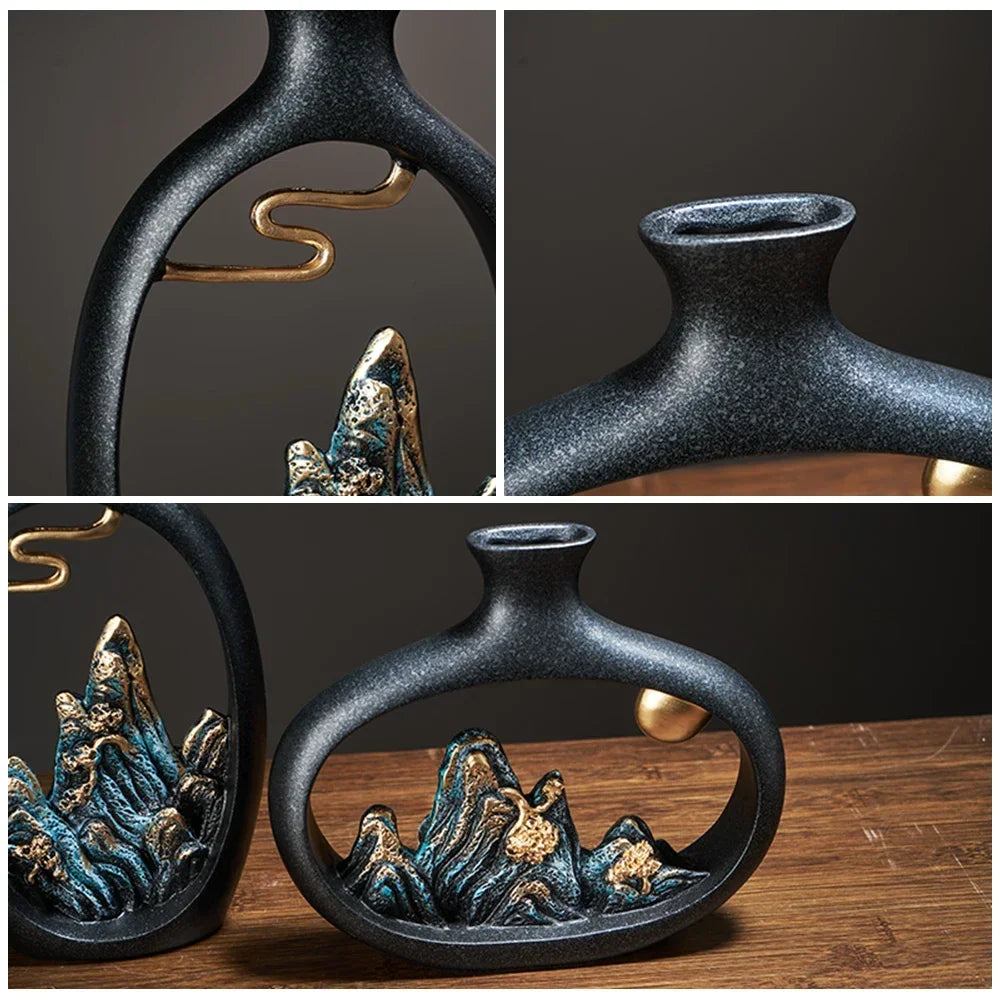 Vaso escultural de montanha SerenityStone em preto mate | ribuella