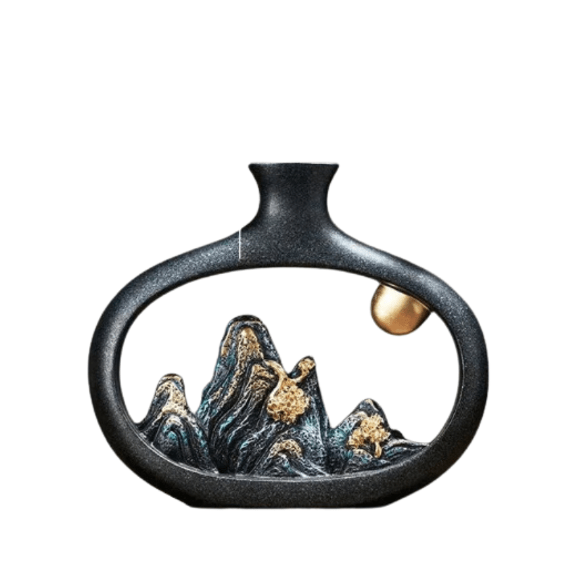 Vaso escultural de montanha SerenityStone em preto mate | ribuella