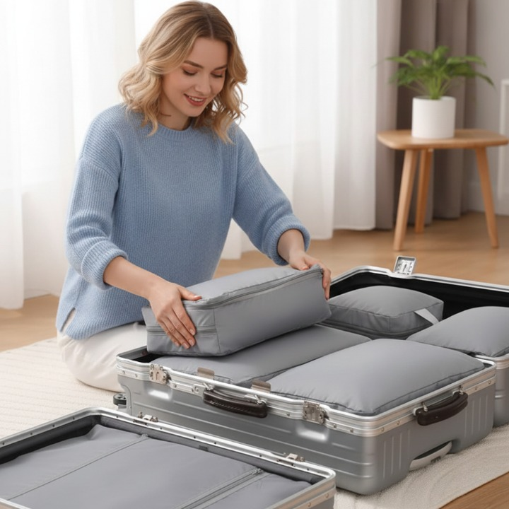 Set di 6 cubi da viaggio a compressione impilabili, organizzatori per valigia