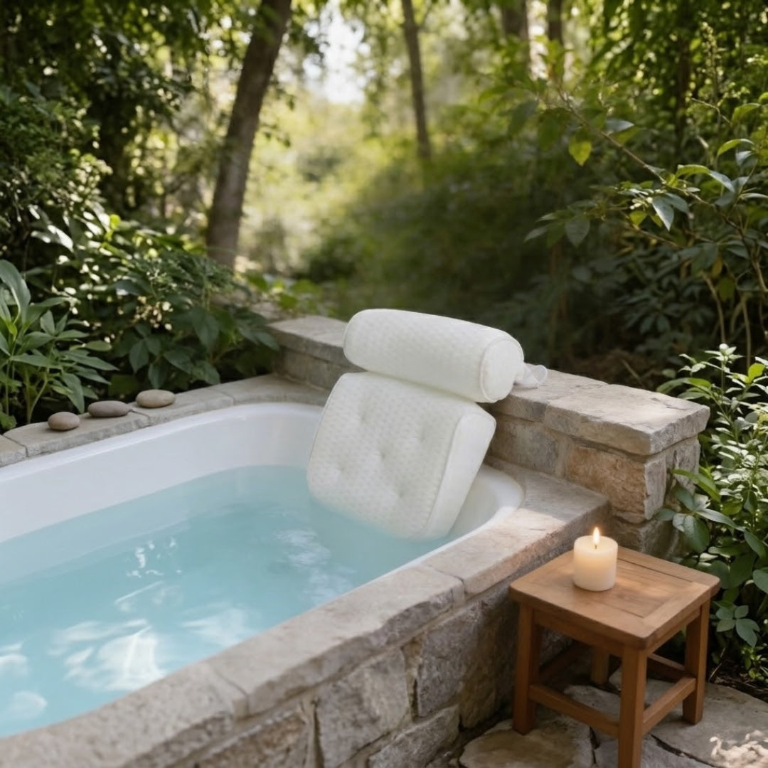 Ergonomic Bath Pillow with Suction Cups Made of Durable 3D Mesh for Comfortable Soaking and Neck Support | ribuella