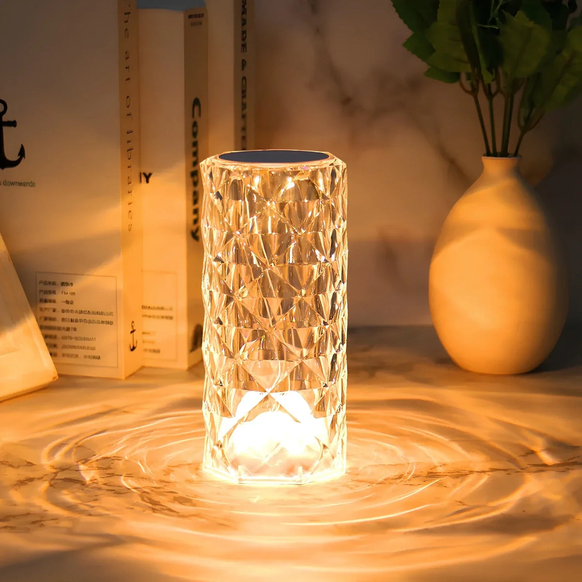 LED-krystalbordlampe med 16 farveindstillinger, justerbar lysstyrke og fjernbetjening