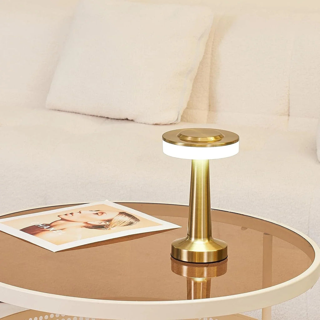 Dimbar retro-bordlampe med elegant, trådløs og bærbar design