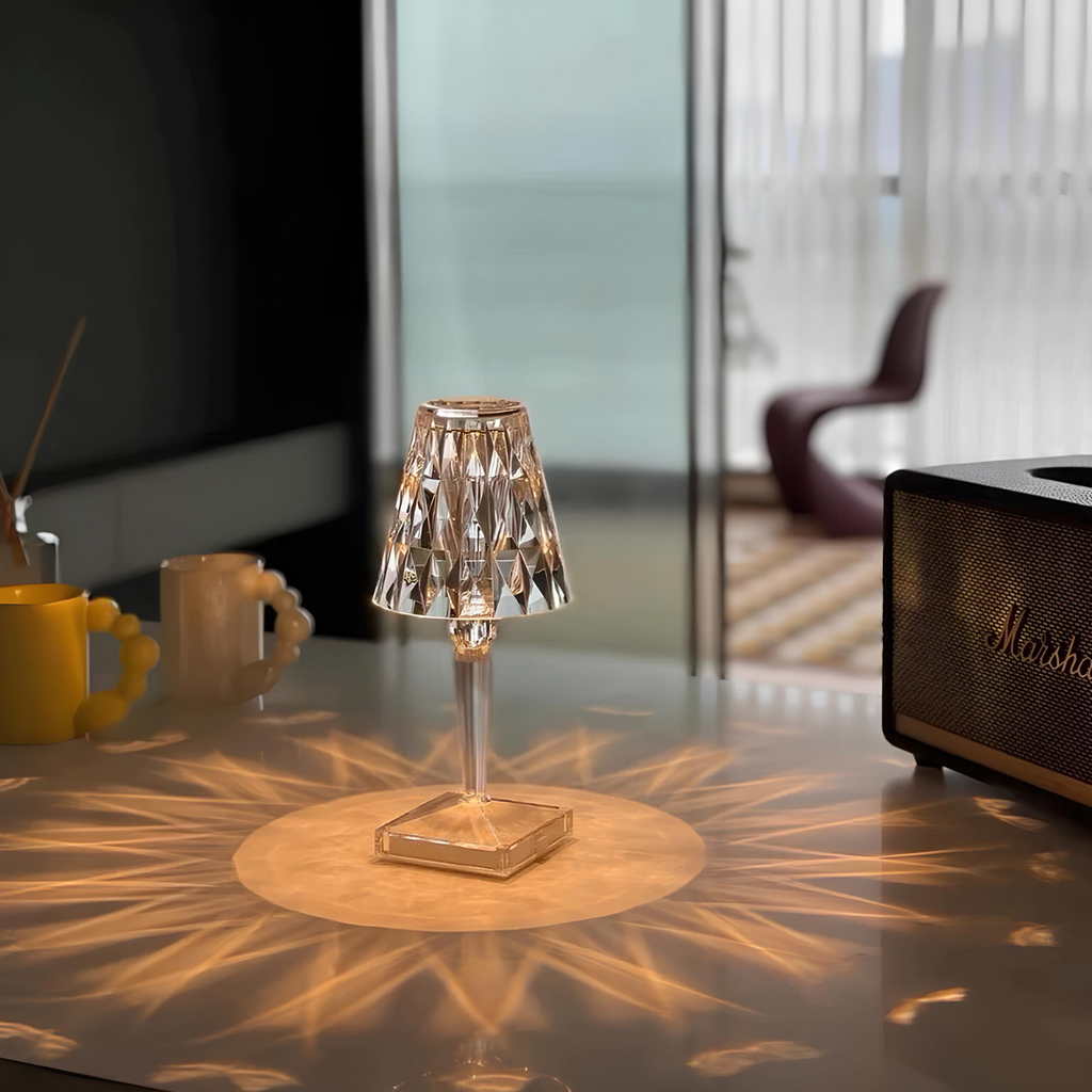 Lámpara decorativa de cristal regulable - Control táctil y diseño compacto recargable