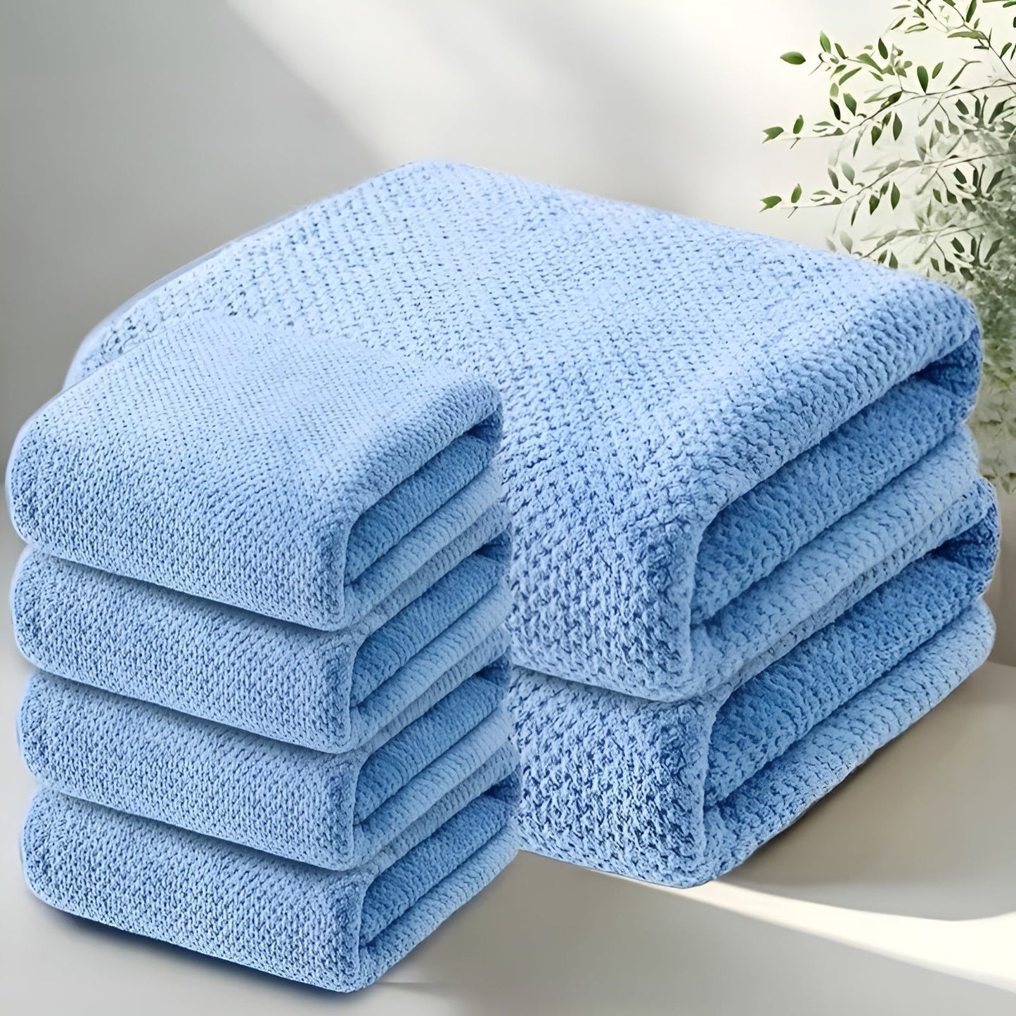 Textured Pattern Microfiber Towel Set – 6 Pieces | ribuella