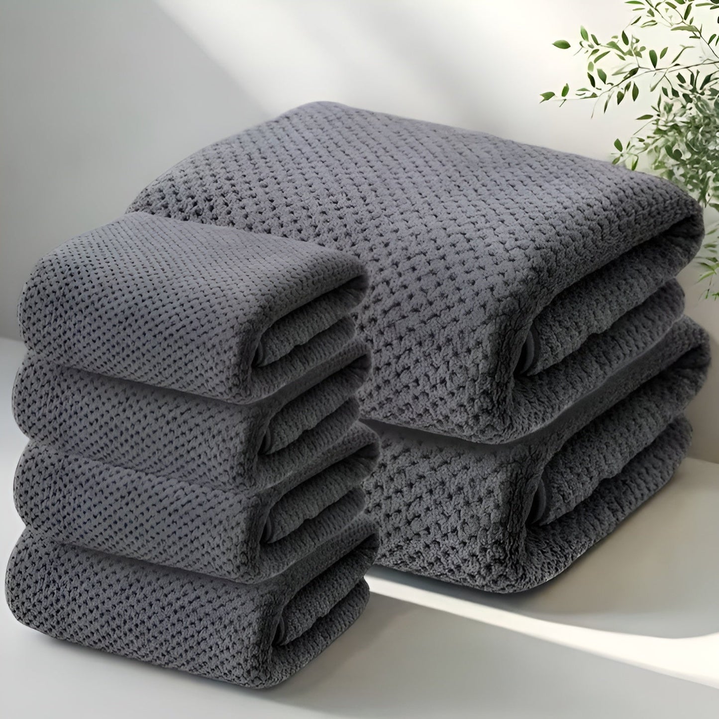 Textured Pattern Microfiber Towel Set – 6 Pieces | ribuella