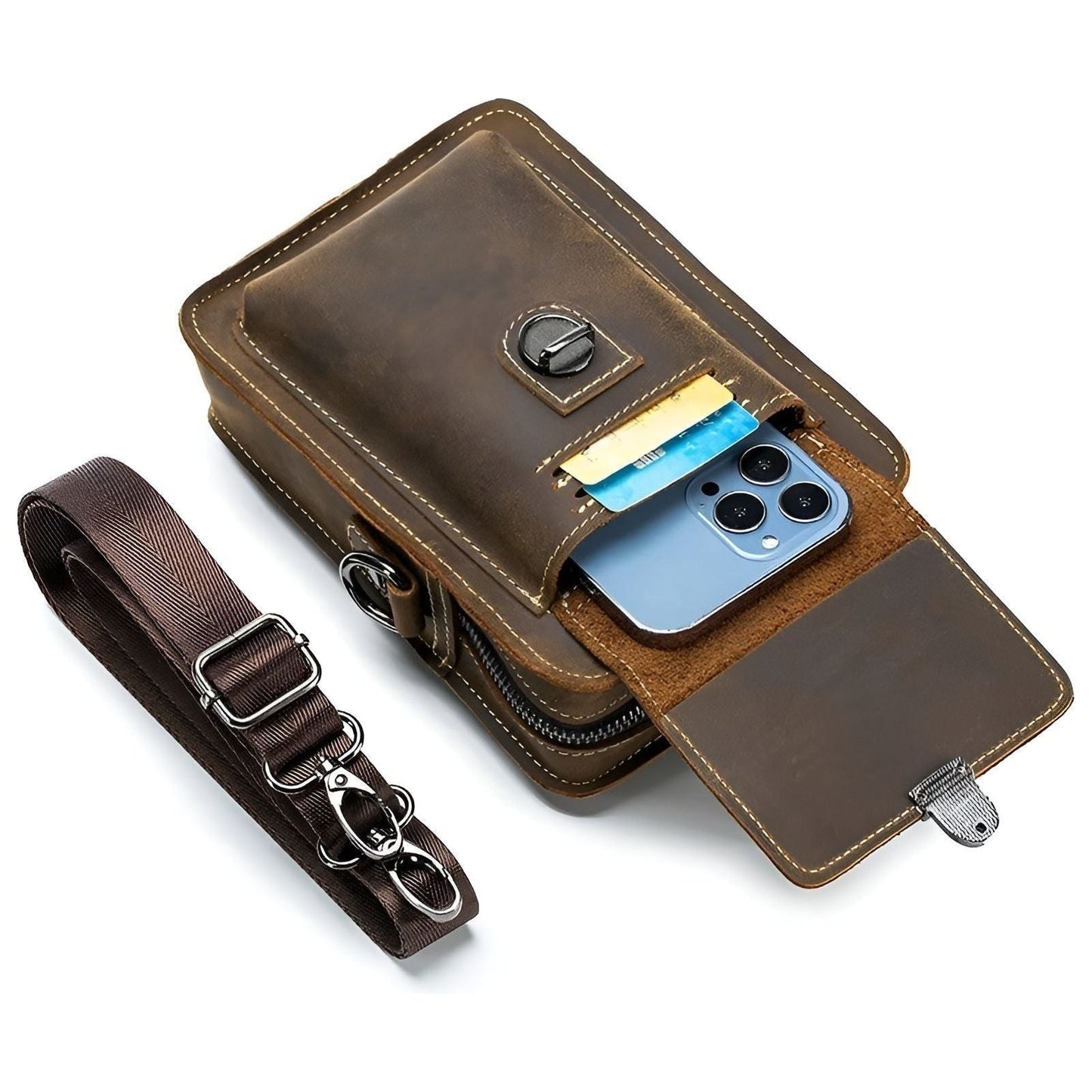 Urban Explorer Men's Leather Crossbody Bag with Pockets | ribuella