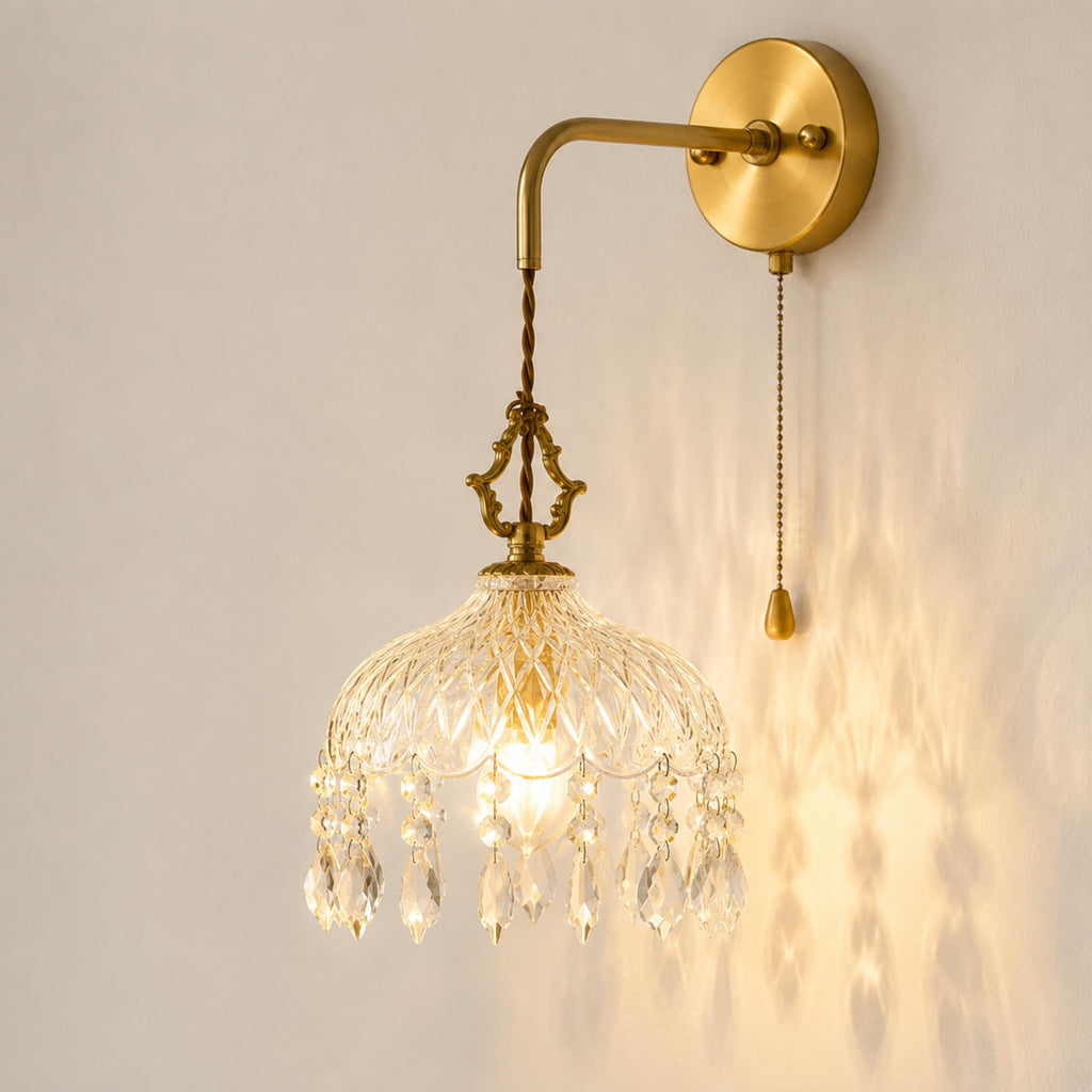 Nástěnné svítidlo v retro stylu s měděnou konstrukcí a propracovaným skleněným designem, LED 90–260 V | ribuella