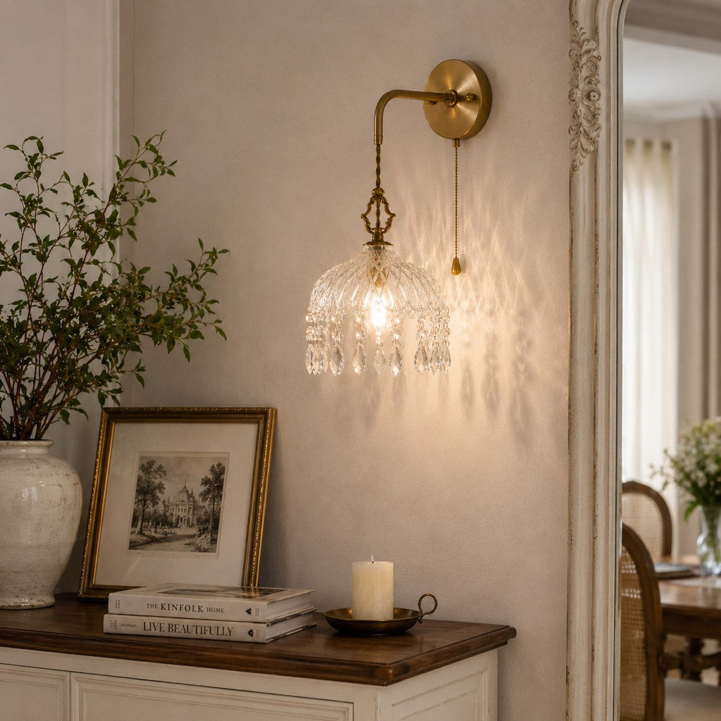 Nástěnné svítidlo v retro stylu s měděnou konstrukcí a propracovaným skleněným designem, LED 90–260 V | ribuella