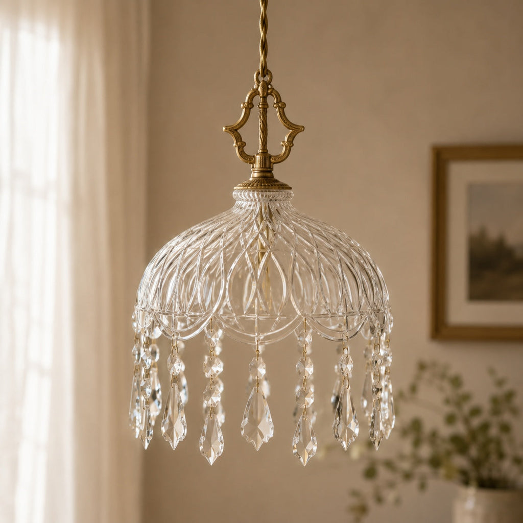 Nástěnné svítidlo v retro stylu s měděnou konstrukcí a propracovaným skleněným designem, LED 90–260 V | ribuella